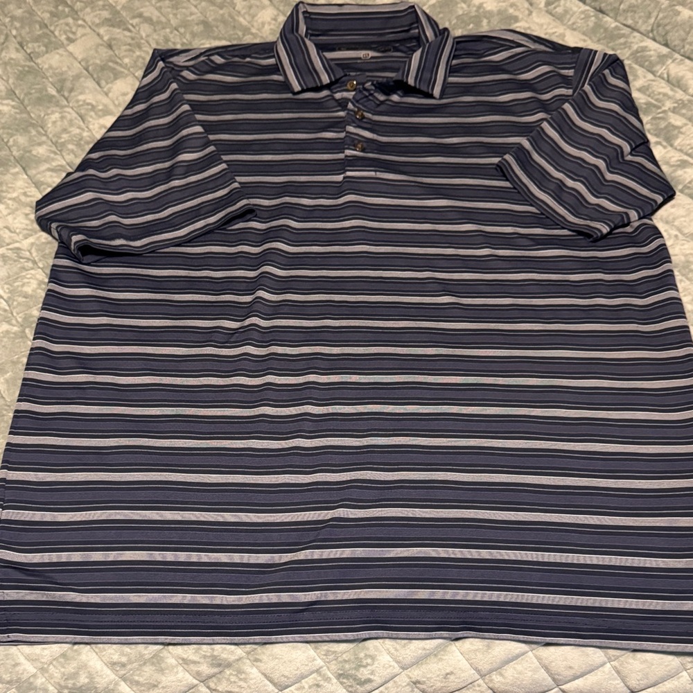 Pebble Beach Navy and Gray Striped Polo Shirt